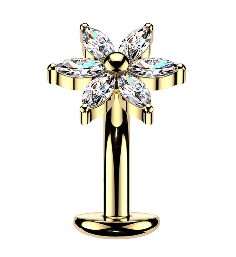 Gold PVD Senary Flower CZ Titanium Threadless Floating Belly Button Ring by Urban Body Jewelry