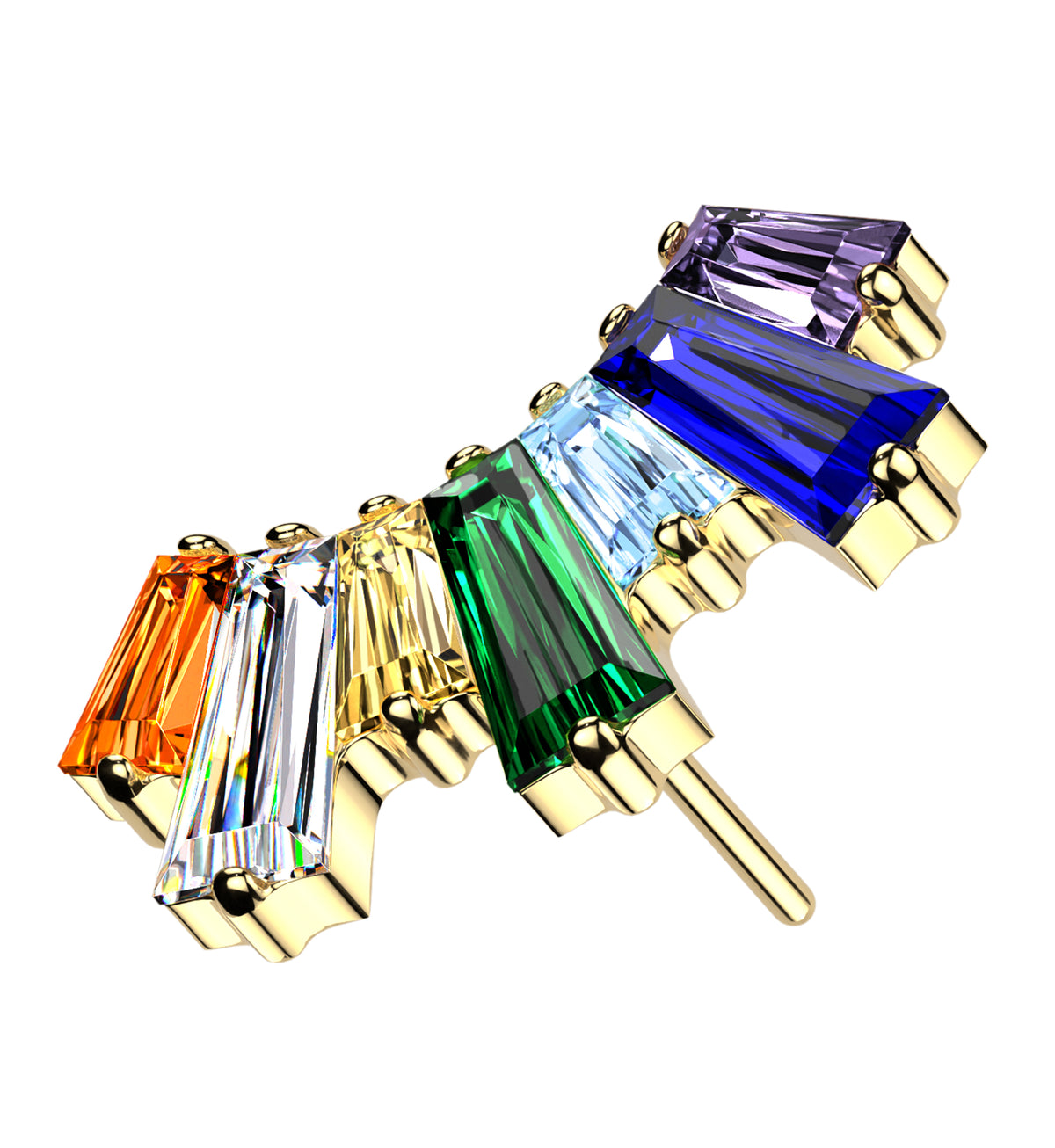 Gold PVD Septennial Rainbow CZ Titanium Threadless Top by Urban Body Jewelry