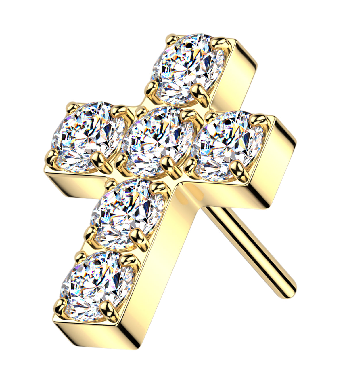 Gold PVD Shining Cross CZ Titanium Threadless Top by Urban Body Jewelry
