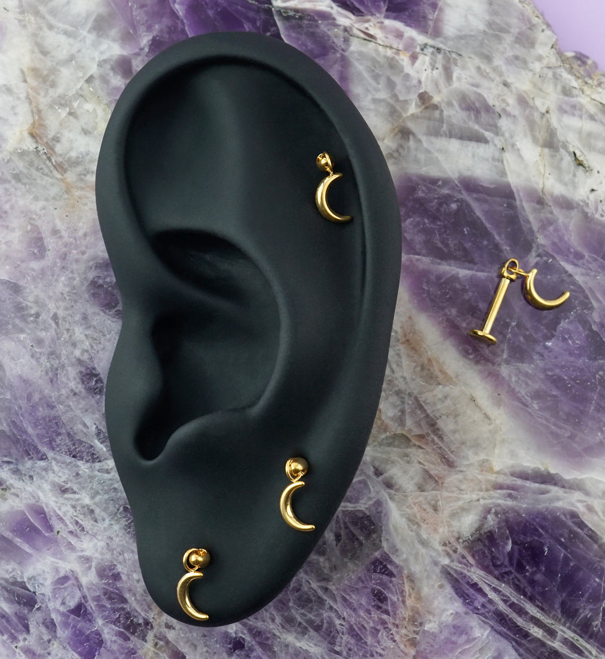Gold PVD Sickle Moon Dangle Titanium Internally Threaded Labret