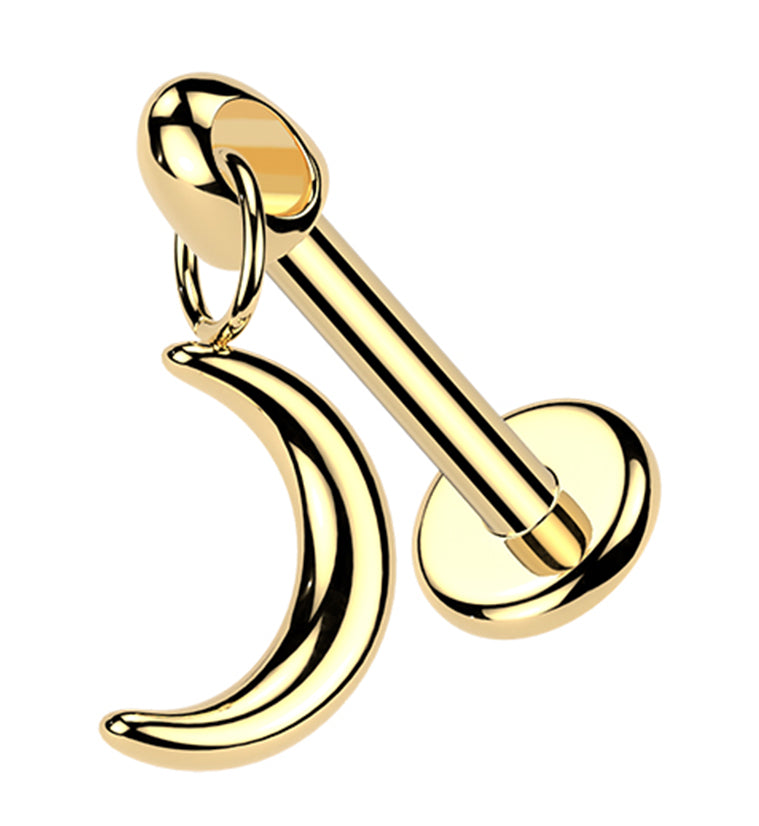 Gold PVD Sickle Moon Dangle Titanium Internally Threaded Labret