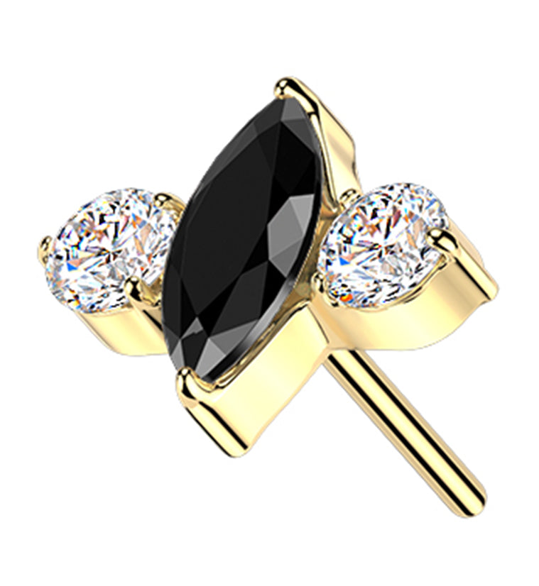 Gold PVD Sidekick Trio Black CZ Titanium Threadless Top