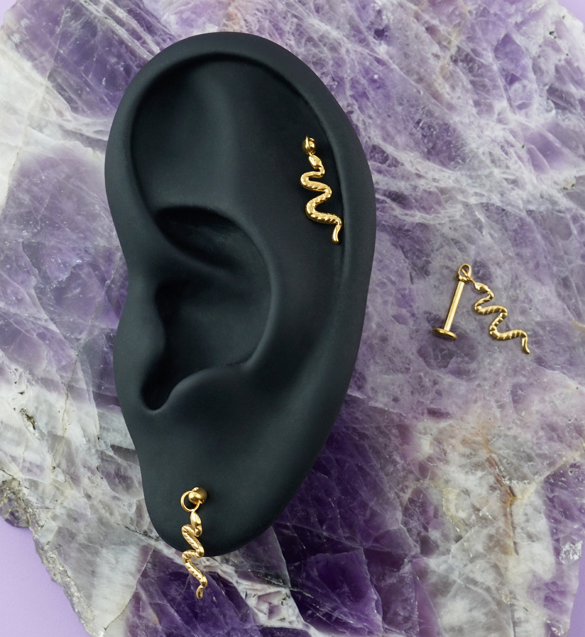 Gold PVD Snake Dangle Titanium Internally Threaded Labret