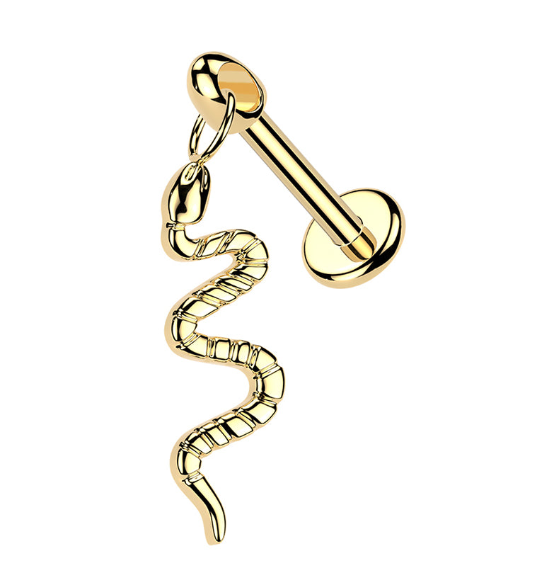 Gold PVD Snake Dangle Titanium Internally Threaded Labret