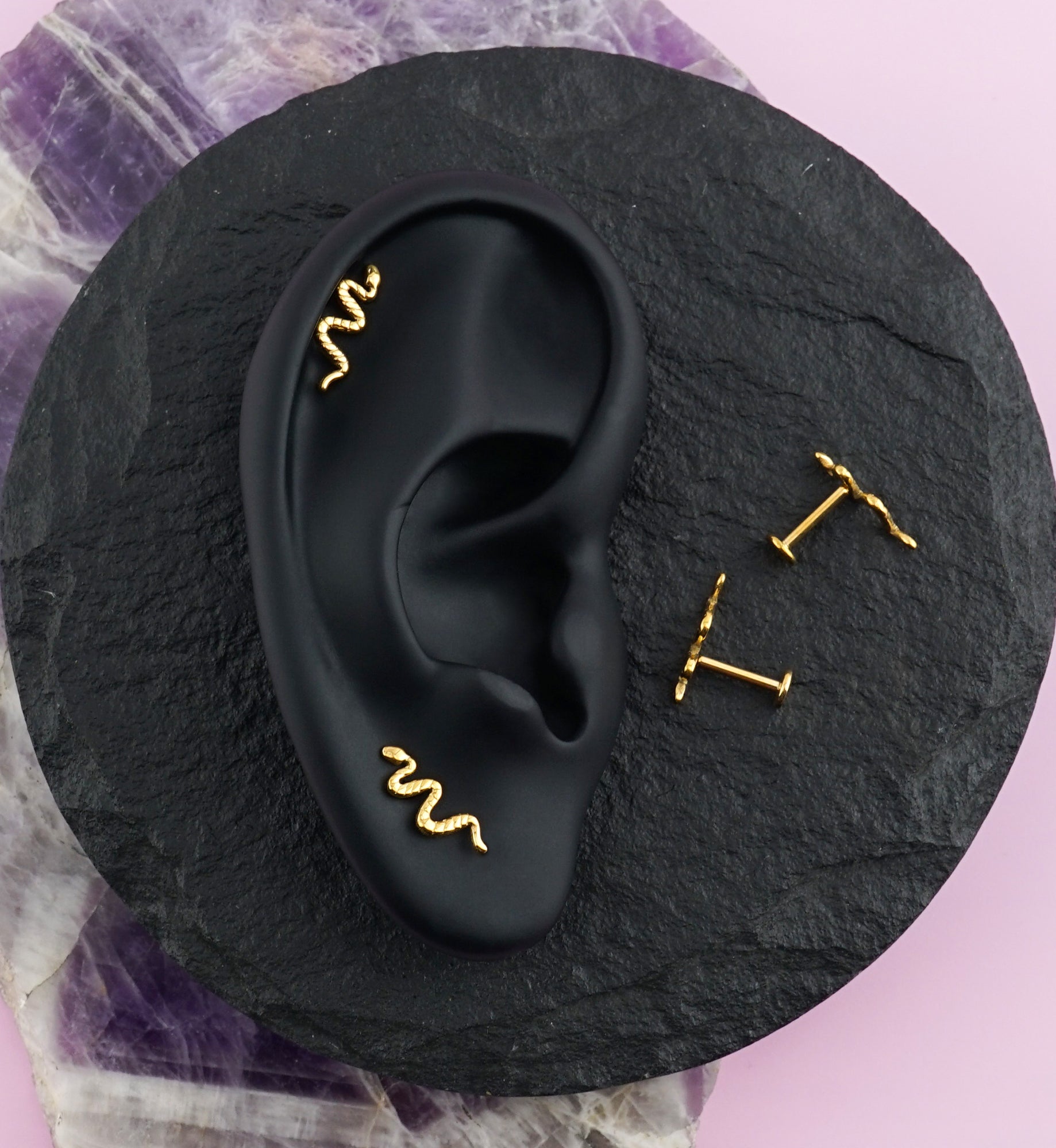 Gold PVD Snake Titanium Threadless Labret
