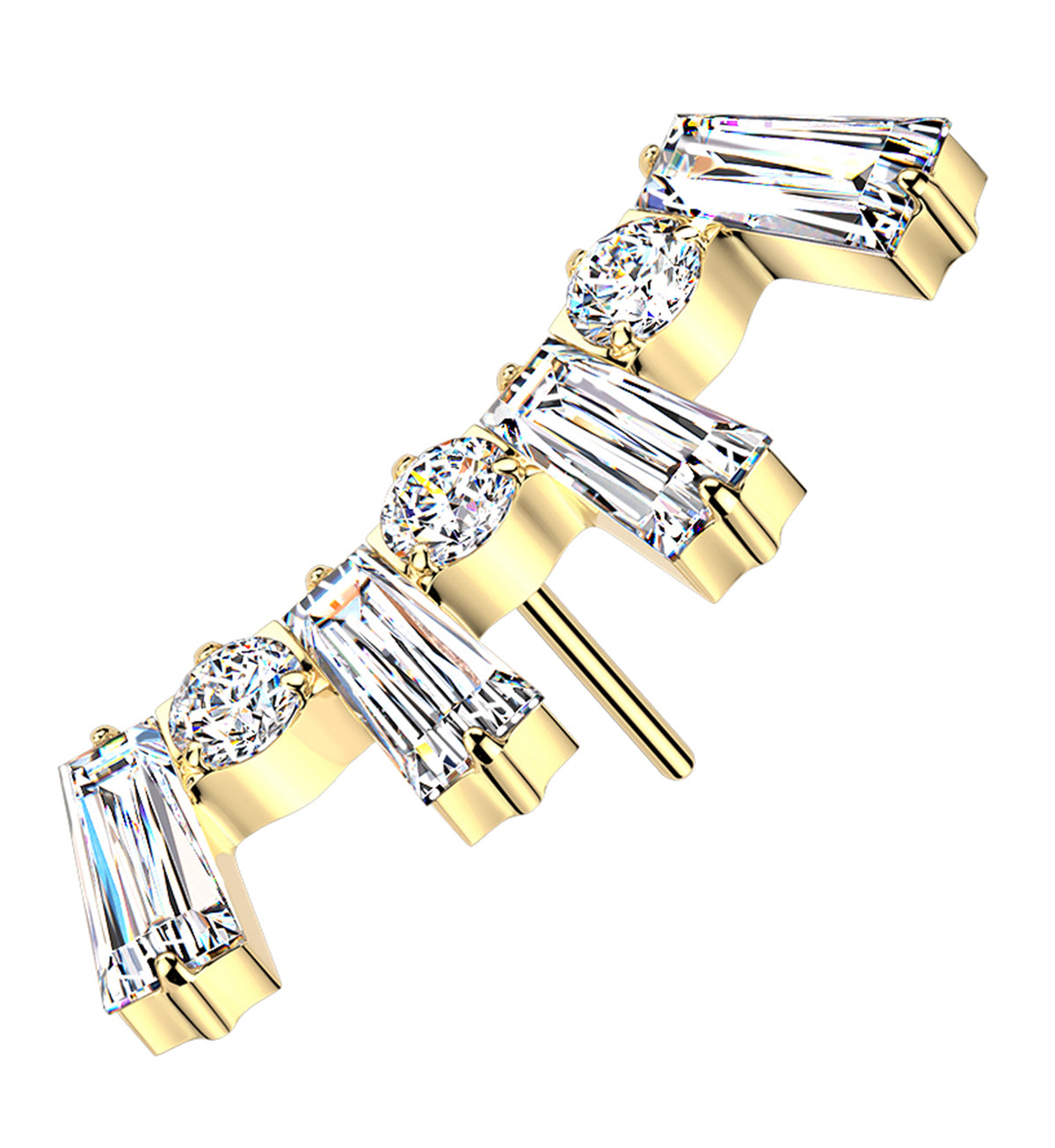 Gold PVD Solar Flare Clear CZ Threadless Titanium Top