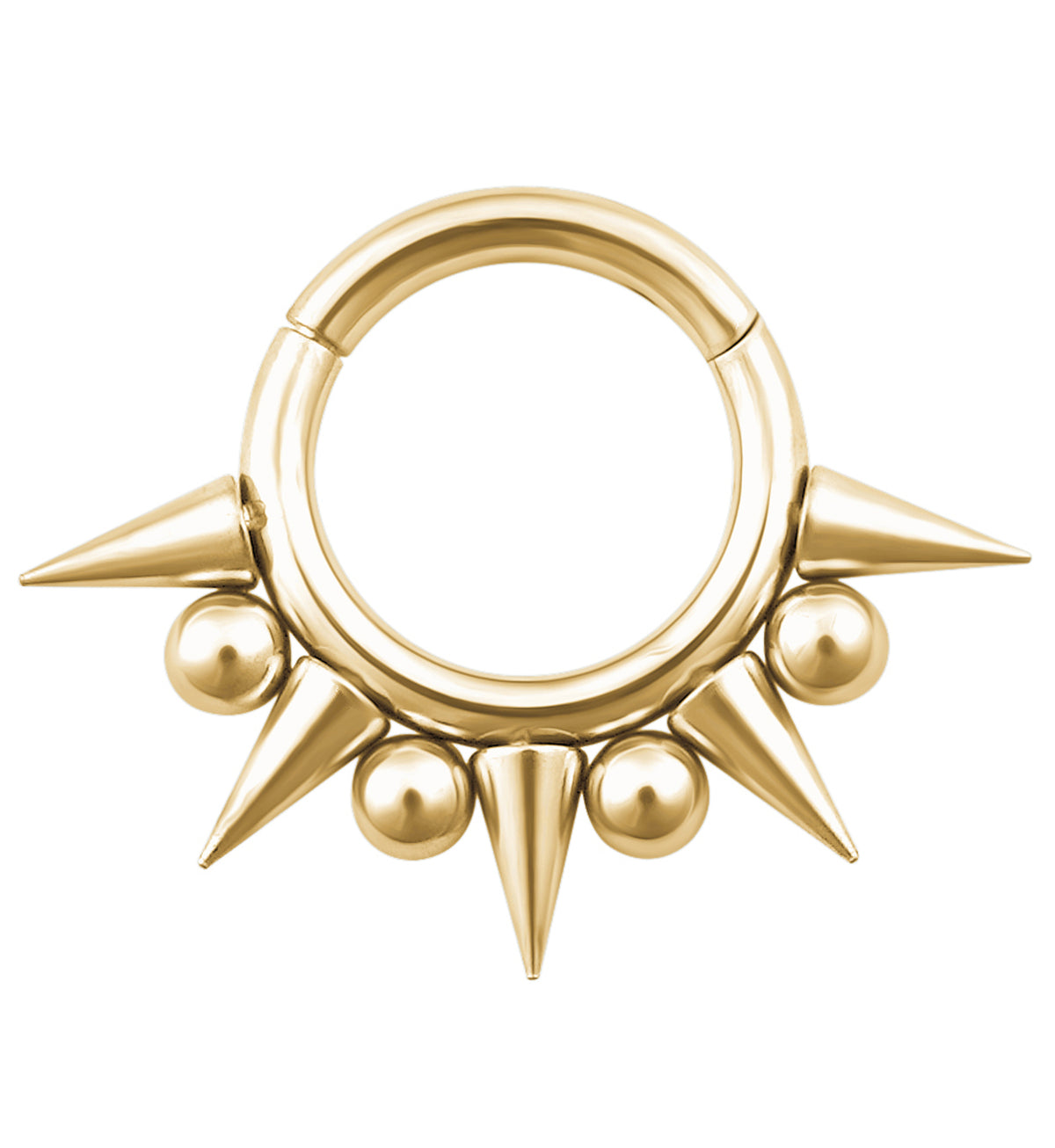 Gold PVD Spike And Ball Stainless Steel Hinged Segment Ring