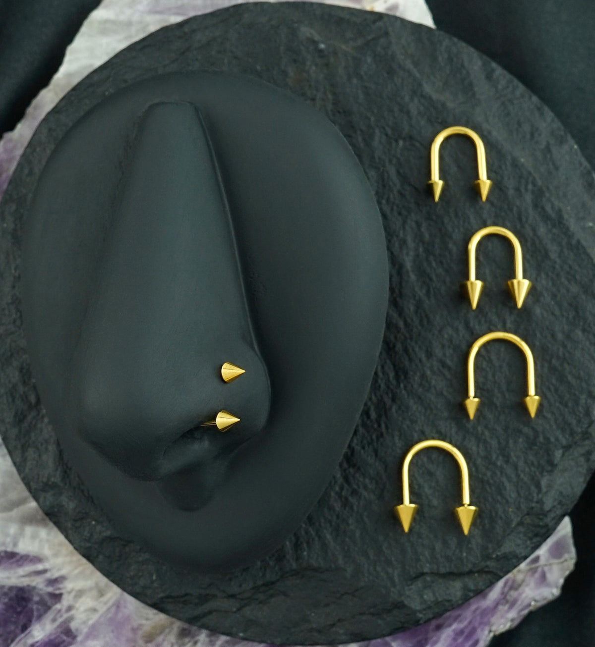 Gold PVD Spike U-Shape Titanium Threadless Circular Barbell