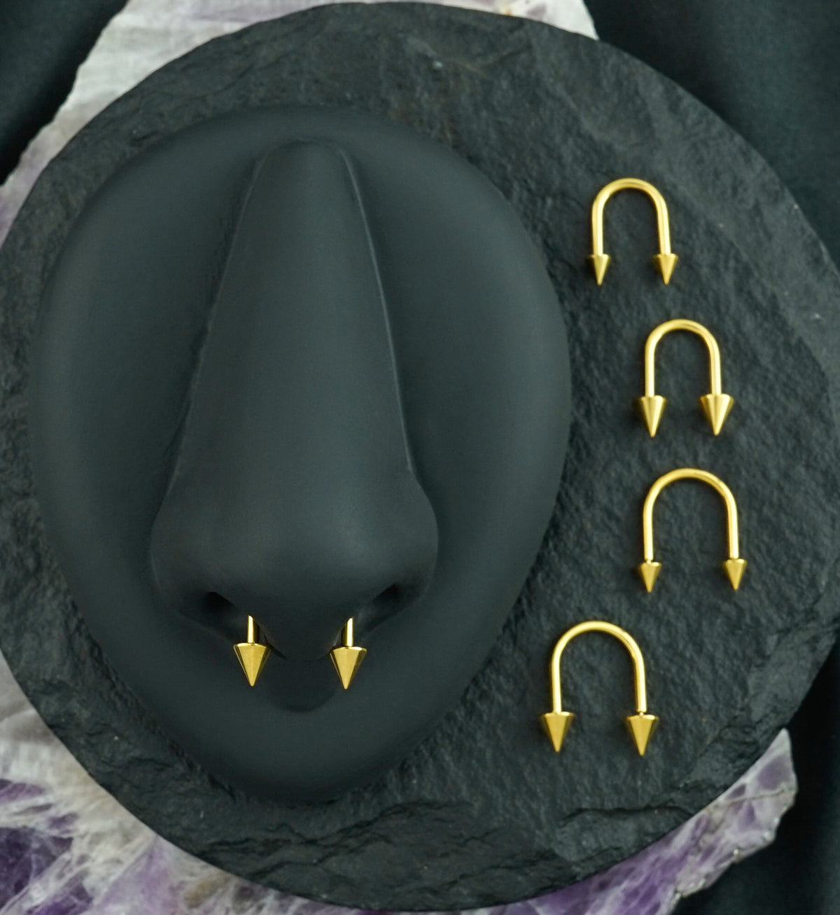 Gold PVD Spike U-Shape Titanium Threadless Circular Barbell