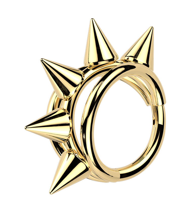 Gold PVD Spiked Trap Titanium Hinged Segment Ring