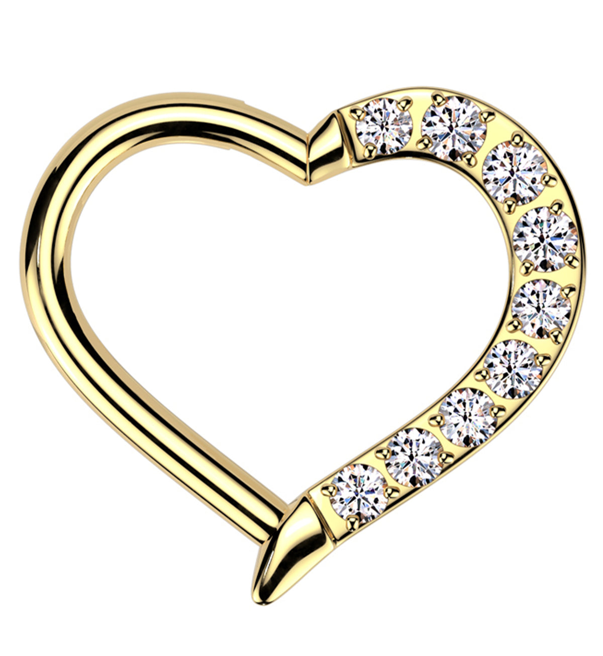 Gold PVD Split Heart Clear CZ Titanium Hinged Segment Ring