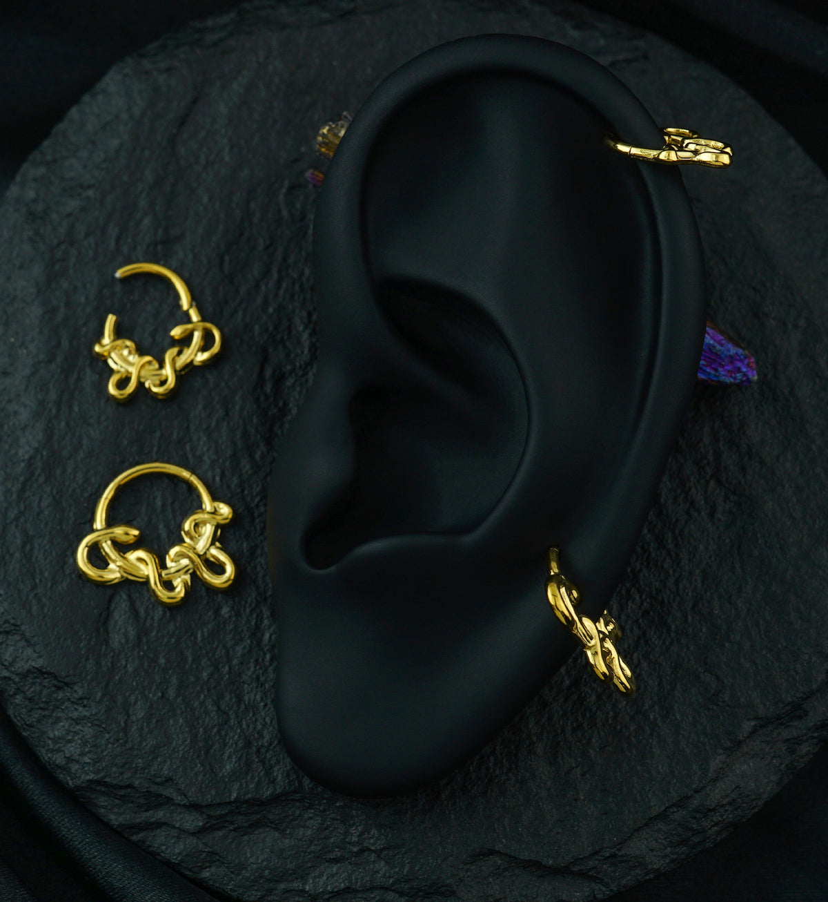Gold PVD Squiggle Snake Stainless Steel Hinged Segment Ring