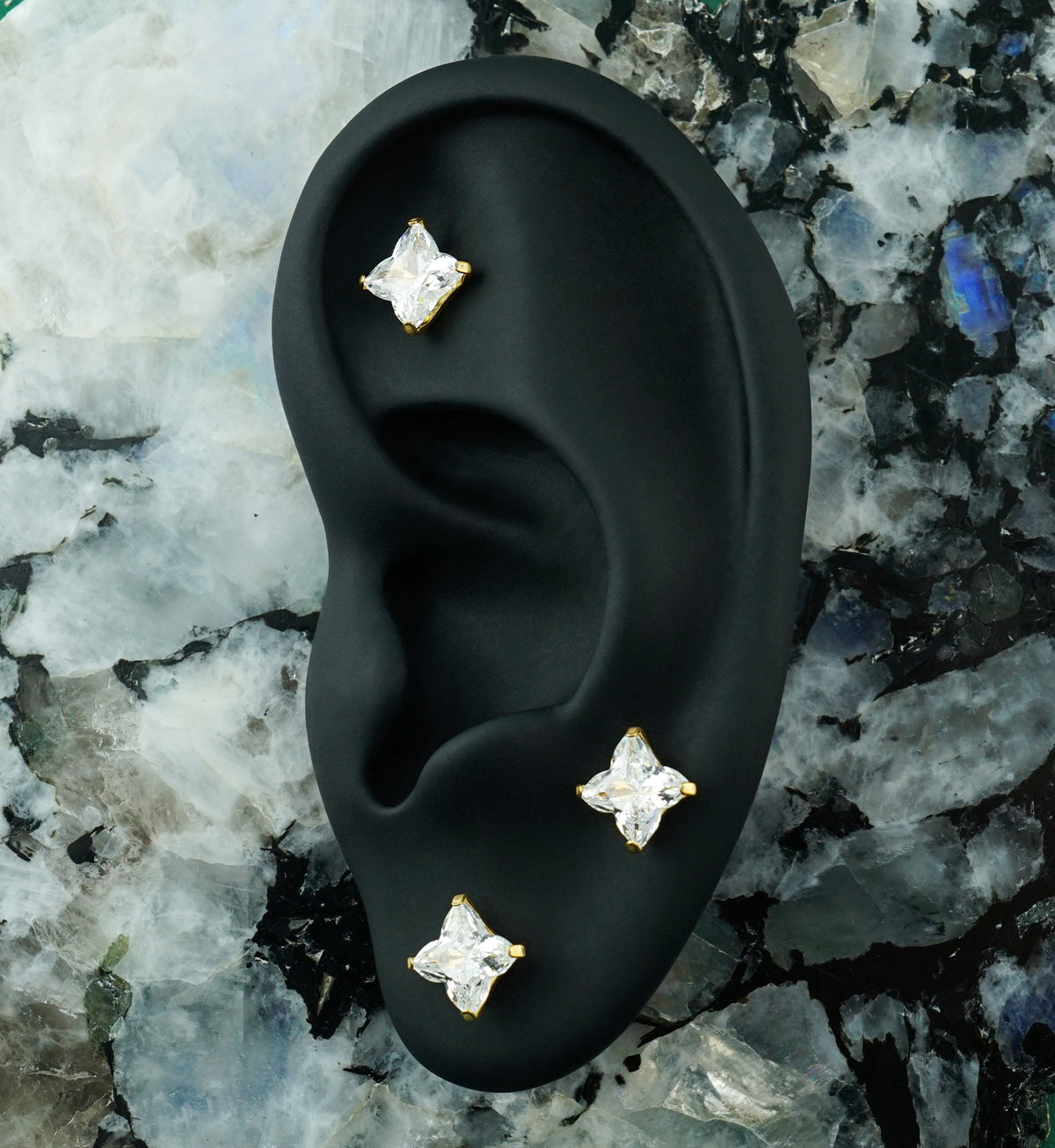 Gold PVD Star Finish CZ Titanium Threadless Top