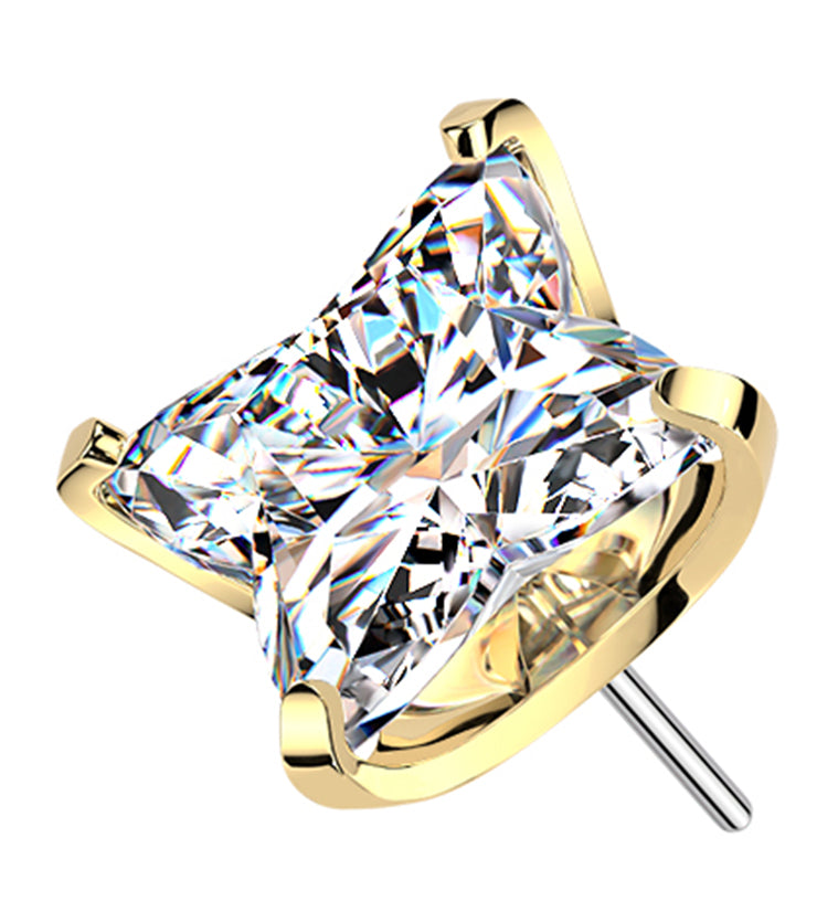 Gold PVD Star Finish CZ Titanium Threadless Top