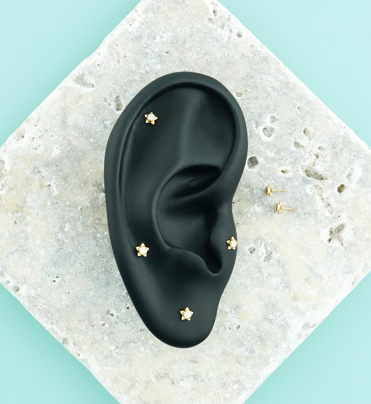 Gold PVD Star Pop Clear CZ Titanium Threadless Top