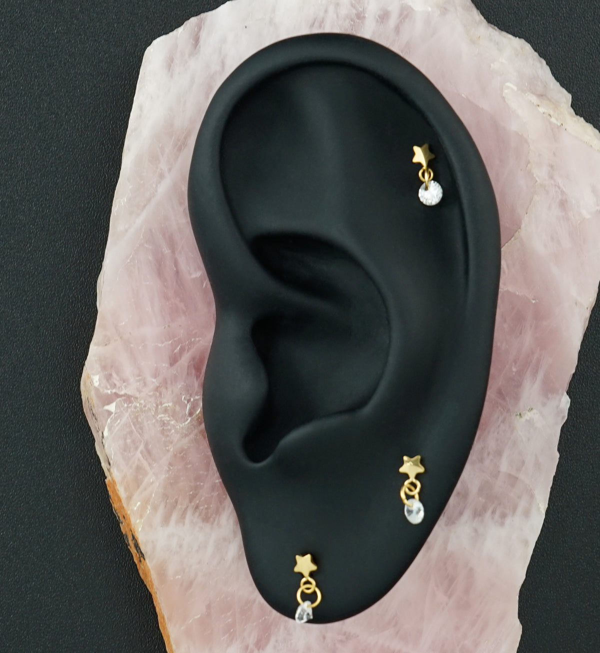 Gold PVD Star With Clear CZ Dangle Titanium Threadless Top
