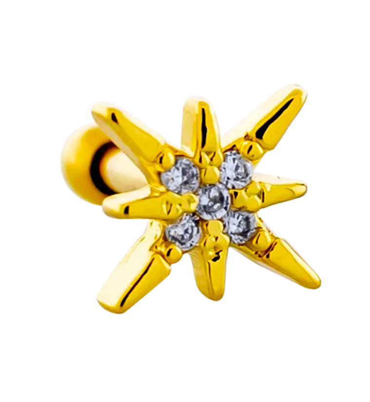 Gold PVD Starbright Clear CZ Stainless Steel Cartilage Barbell