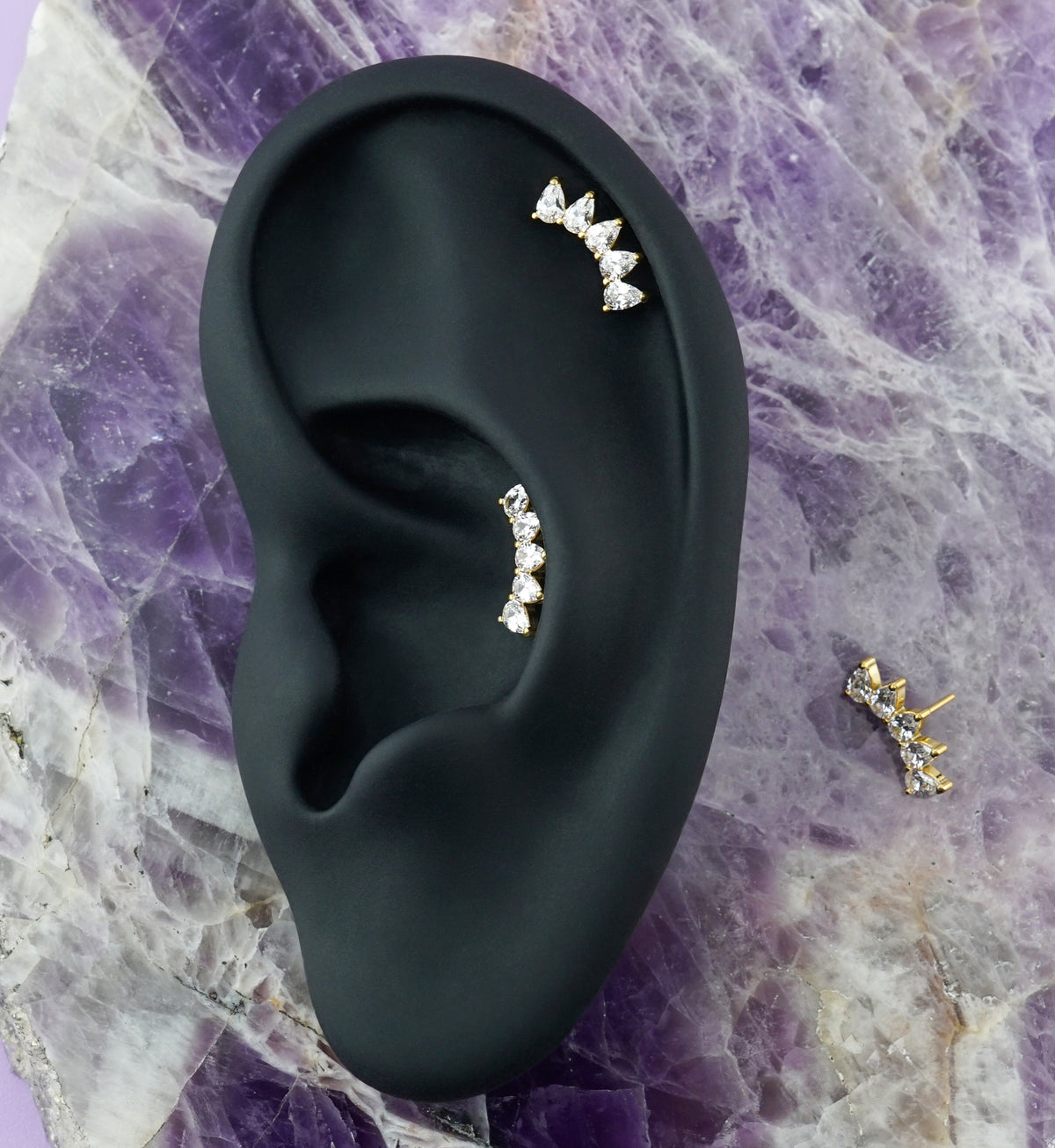 Gold PVD Teardrop Arch Clear CZ Titanium Threadless Top