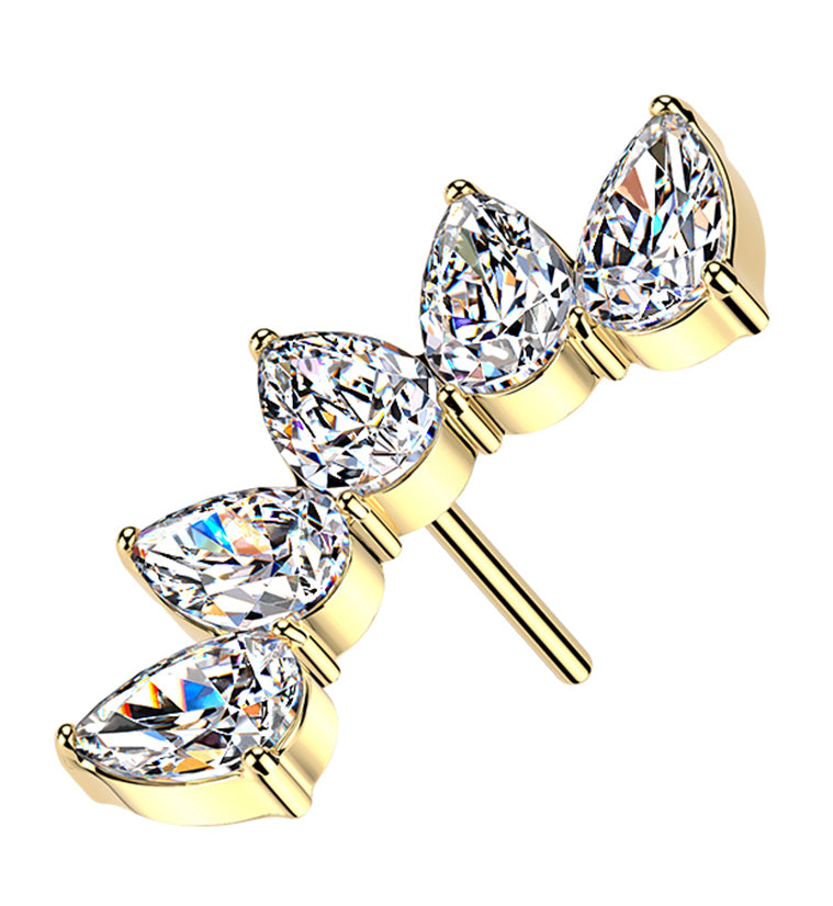 Gold PVD Teardrop Arch Clear CZ Titanium Threadless Top