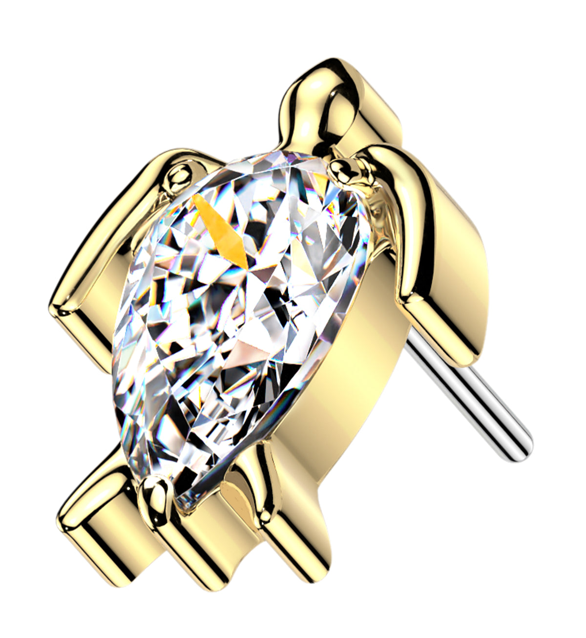 Gold PVD Terrapin Clear CZ Titanium Threadless Top by Urban Body Jewelry