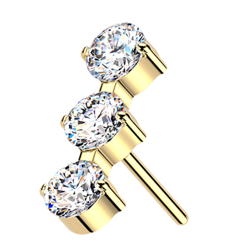 Gold PVD Threefold Clear CZ Titanium Threadless Top