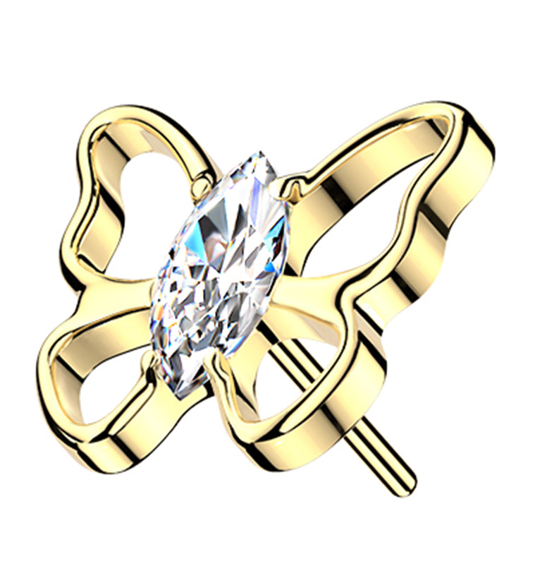 Gold PVD Trace Butterfly CZ Titanium Threadless Top