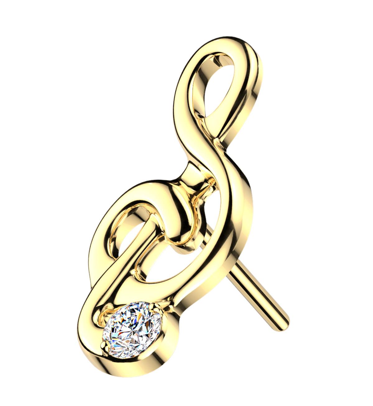 Gold PVD Treble Clef CZ Titanium Threadless Top by Urban Body Jewelry