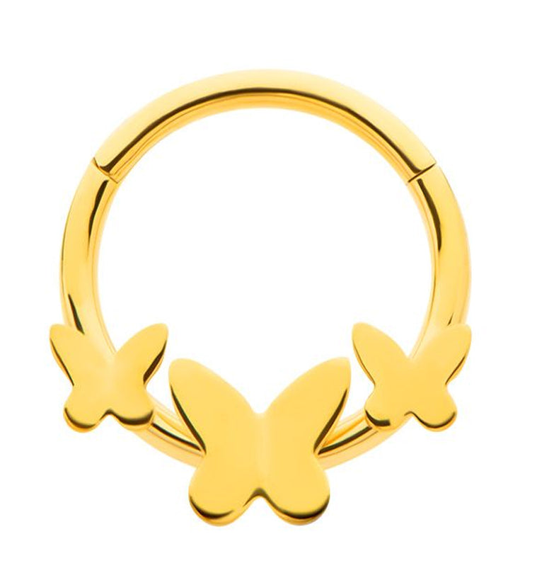 Gold PVD Triple Butterfly Stainless Steel Hinged Segment Ring