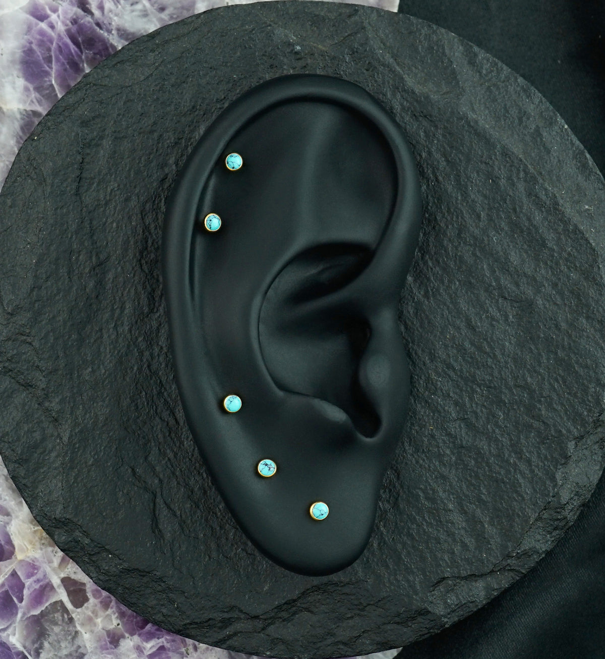 Gold PVD Howlite Turquoise Stone Titanium Threadless Labret