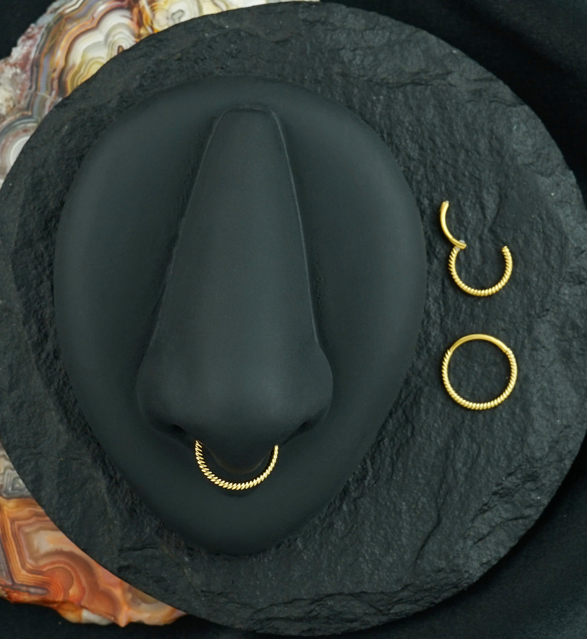 Gold PVD Twisted Stainless Steel Hinged Segment Ring