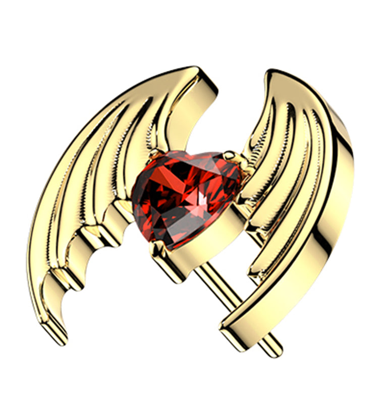 Gold PVD Vampire Heart Red CZ Titanium Threadless Top