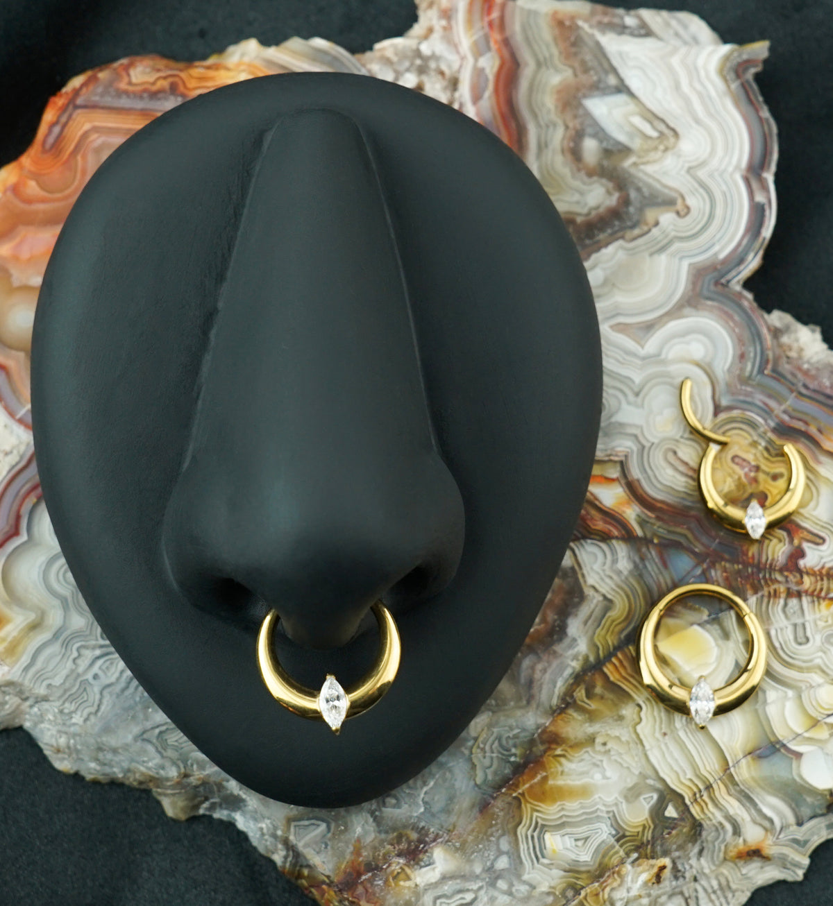 Gold PVD Vast Marquise CZ Titanium Hinged Segment Ring