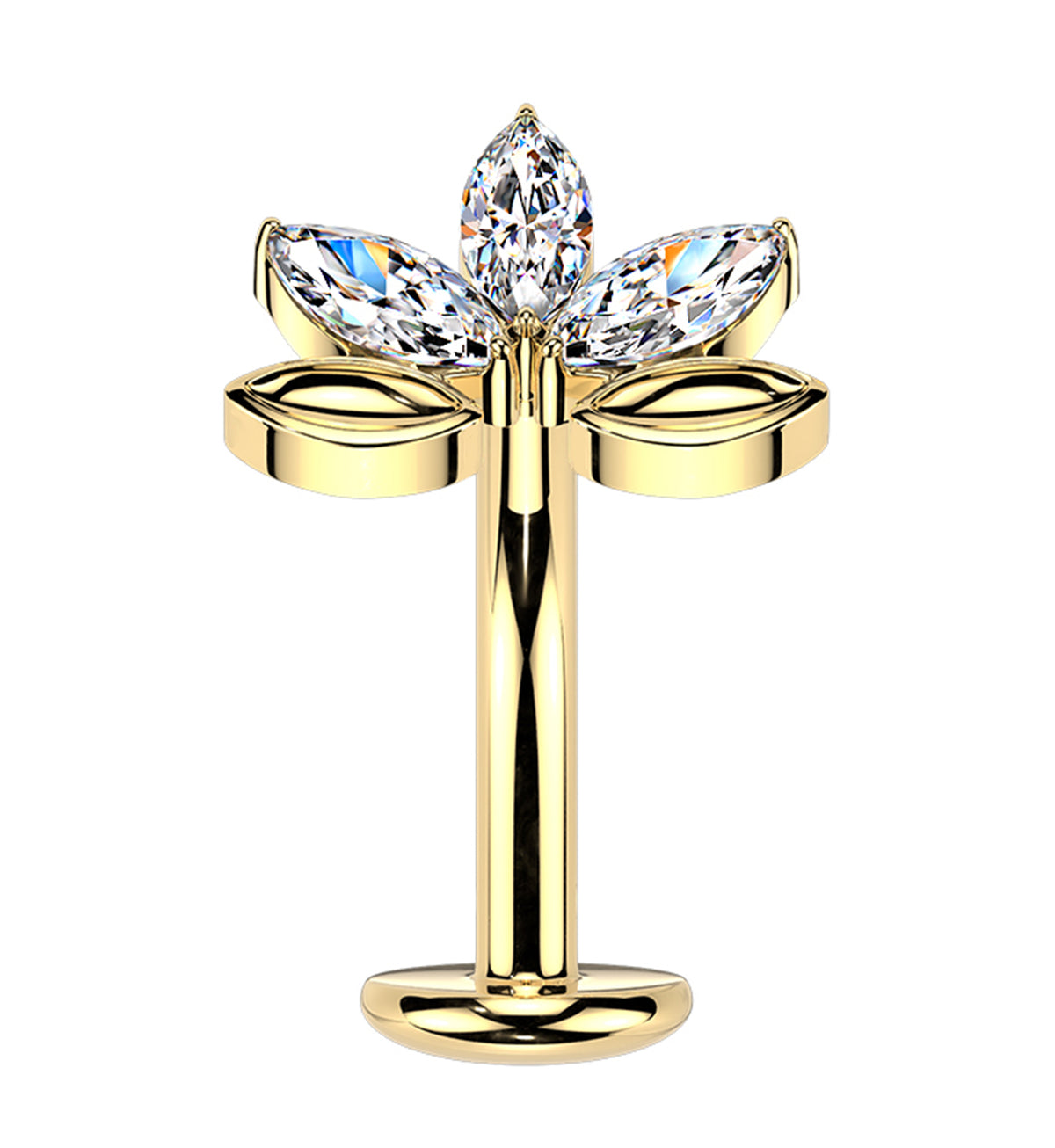 Gold PVD Water Lily Clear CZ Titanium Threadless Floating Belly Button Ring