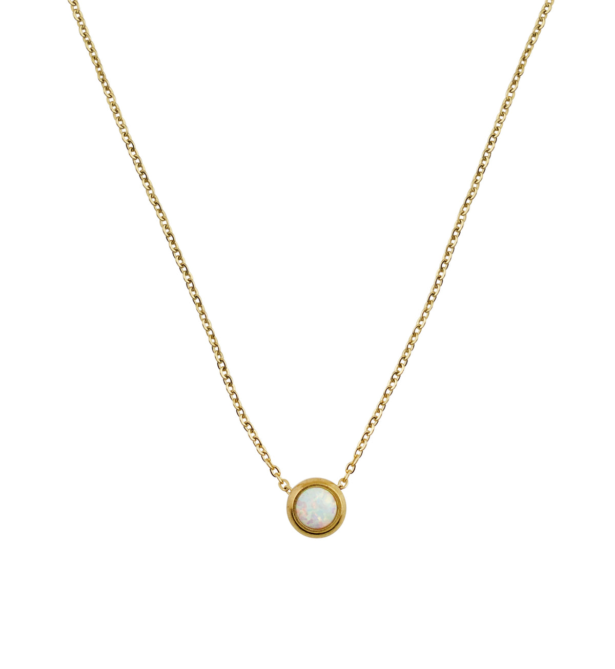 Gold PVD White Opalite Pendant Stainless Steel Necklace