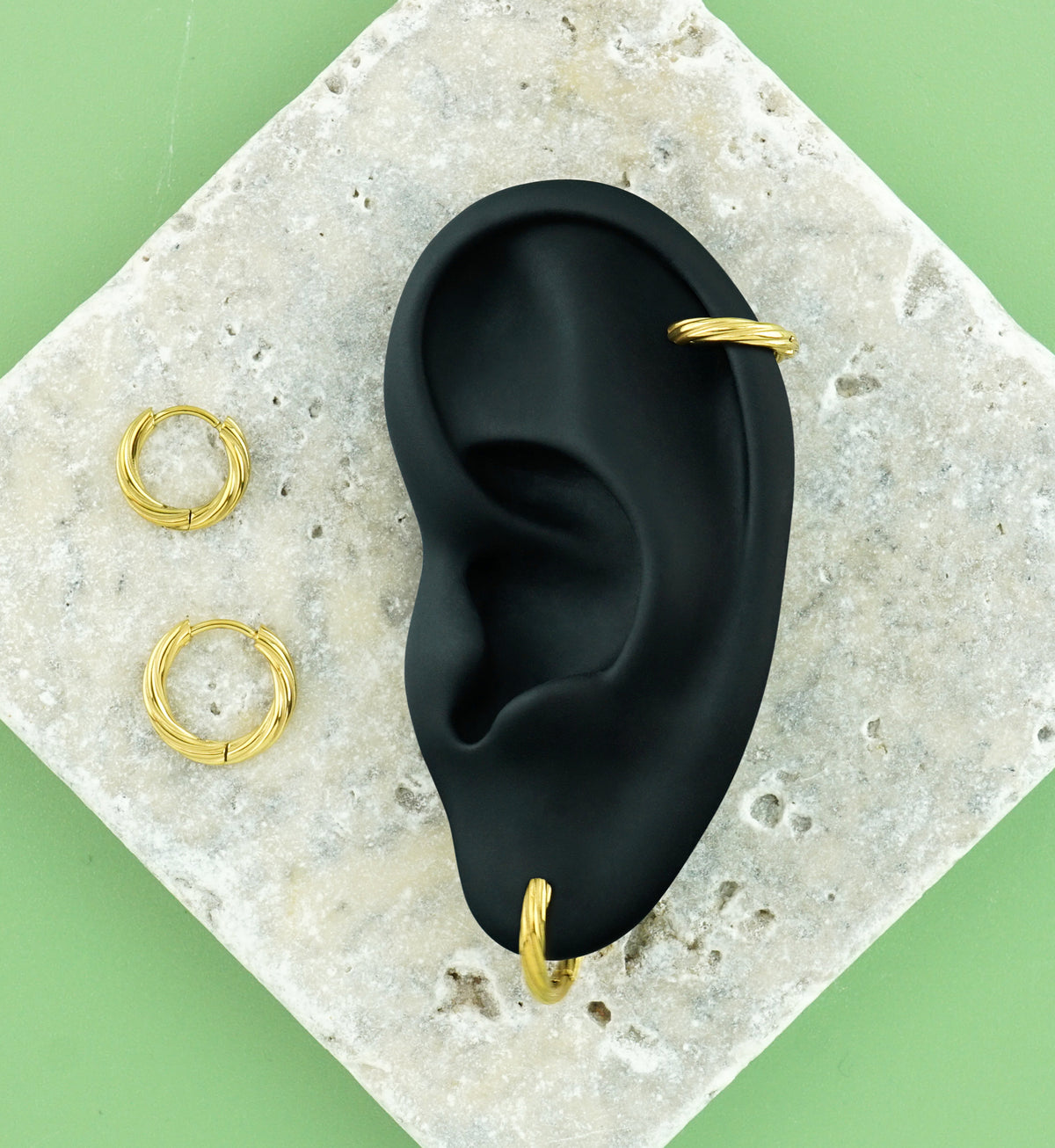 Gold PVD Winding Stainless Steel Hinged Hoop Huggie Earrings