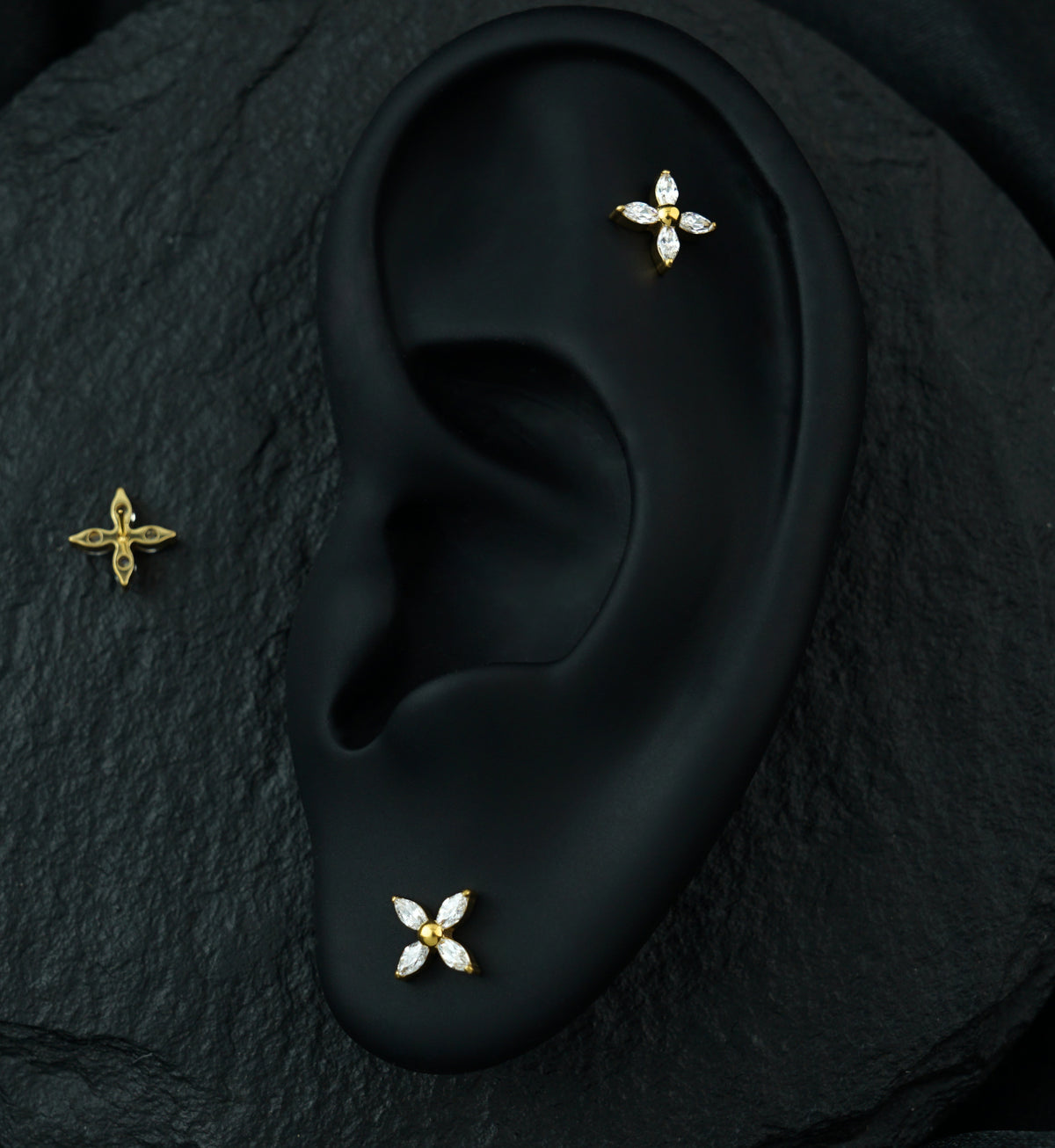 Gold PVD Windmill Marquise Clear CZ Threadless Titanium Top