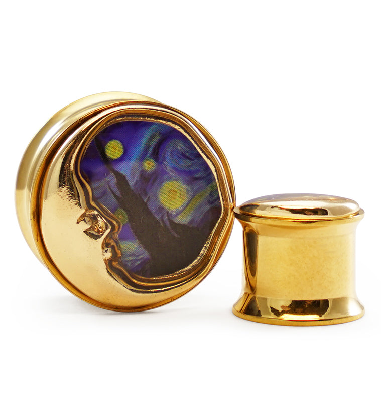 Gold PVD Starry Night Crescent Moon Stainless Plugs