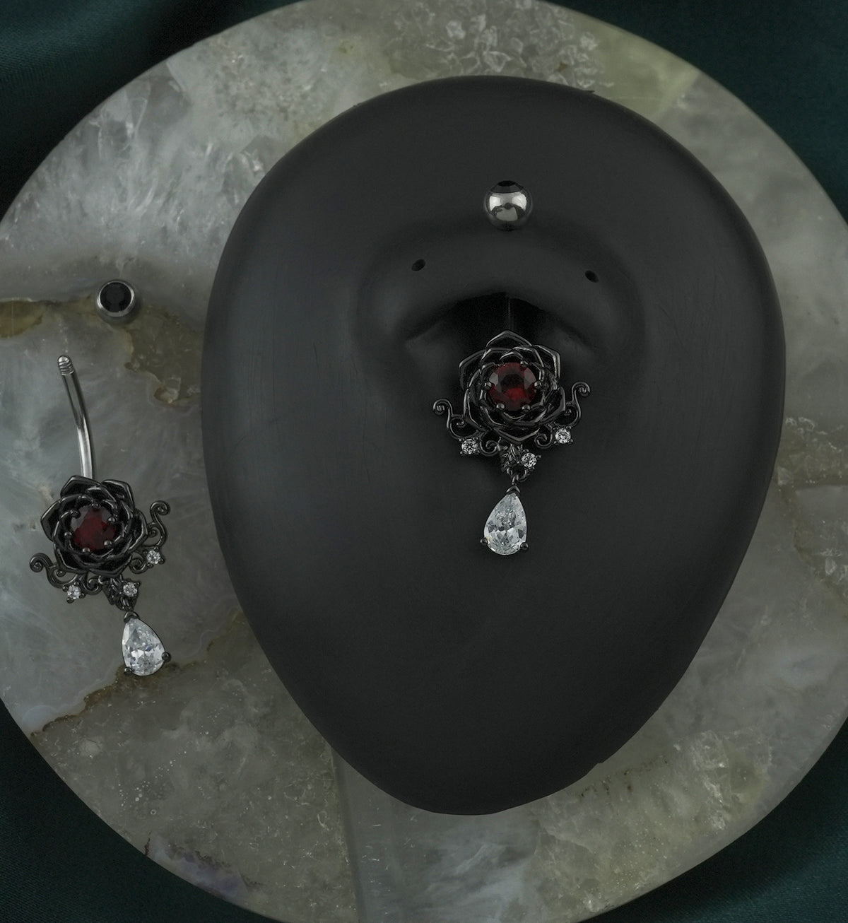 Gothic Rose Dangle Teardrop CZ Stainless Steel Belly Button Ring