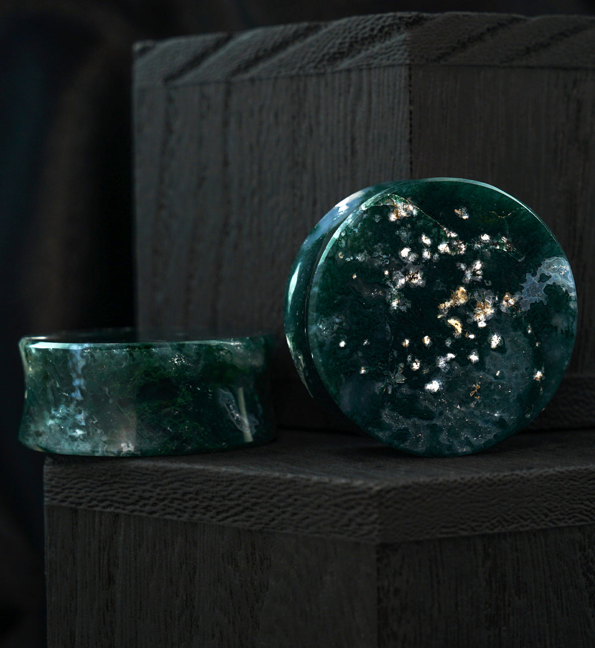 Green Moss Agate Stone Plugs 1 & 1/4" (32mm) Version 1