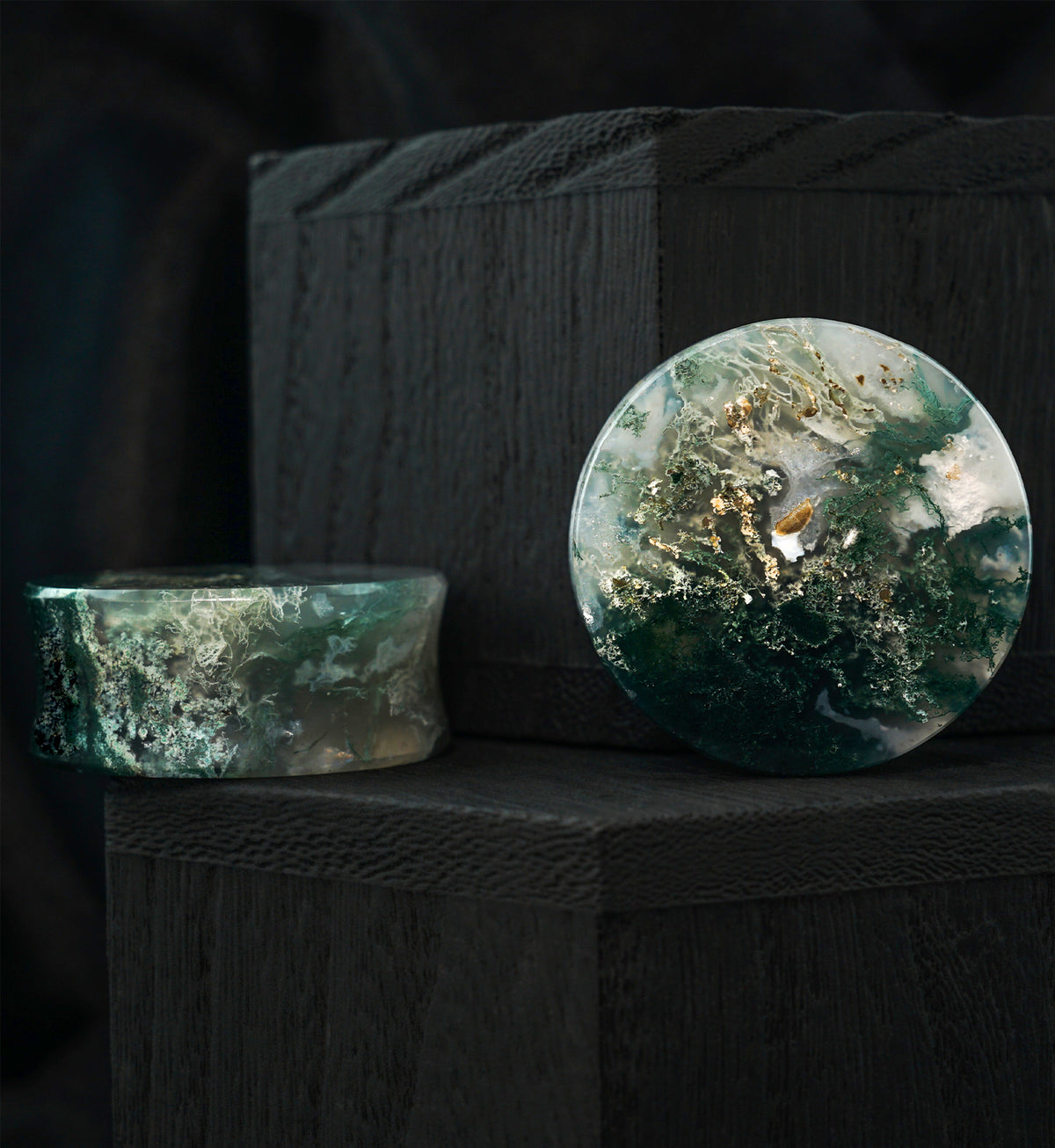Green Moss Agate Stone Plugs 1 & 3/8" (35mm) Version 1