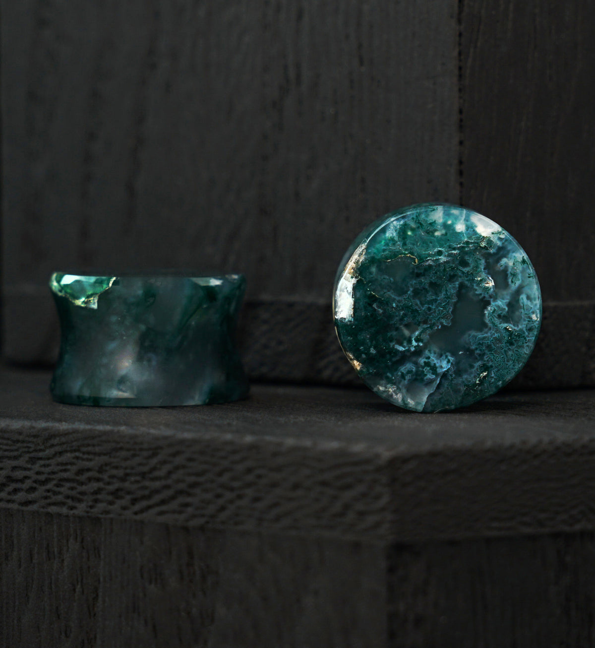 Green Moss Agate Stone Plugs (9/16" - 14mm) Version 1