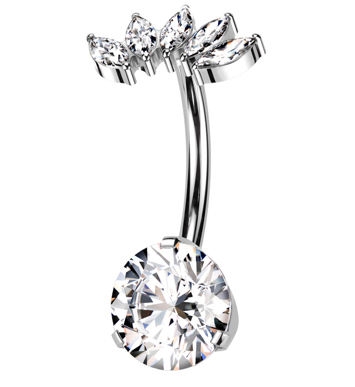 Half Crown Clear CZ Titanium Threadless Belly Button Ring