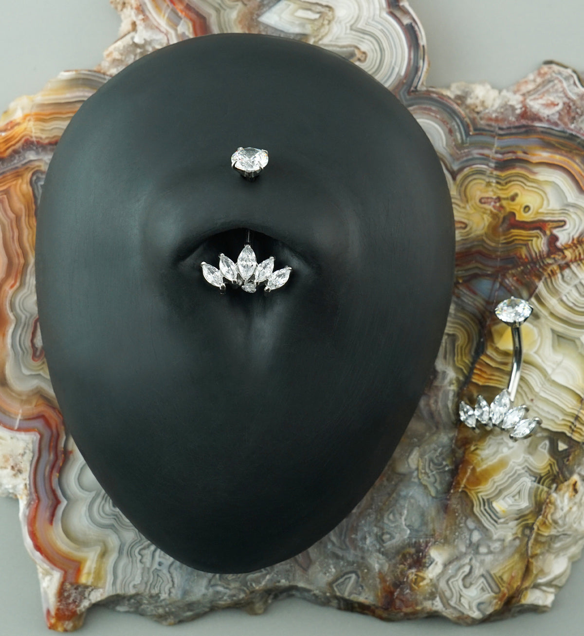 Half Crown CZ Stainless Steel Internally Threaded Belly Button Ring
