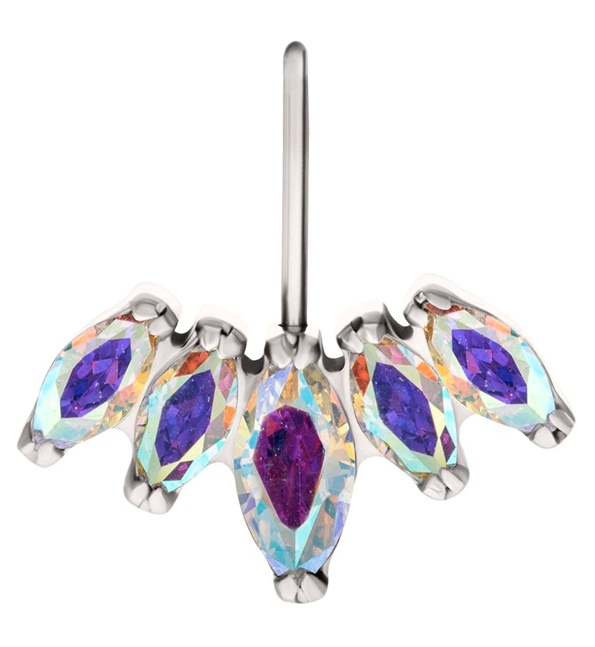 Half Crown Rainbow Aurora CZ Vertical Titanium Threadless Top