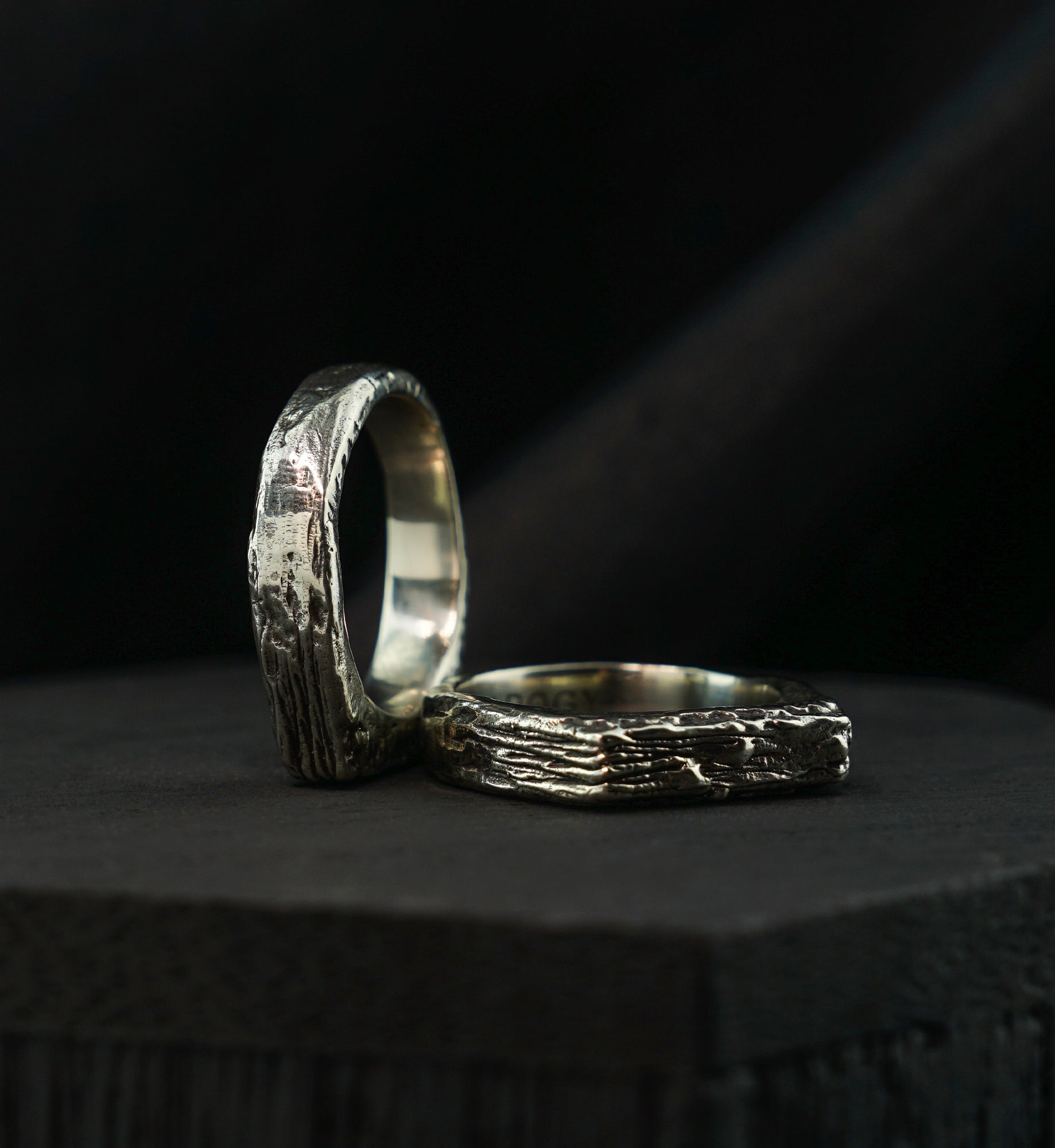 Hammered Block White Brass Ring
