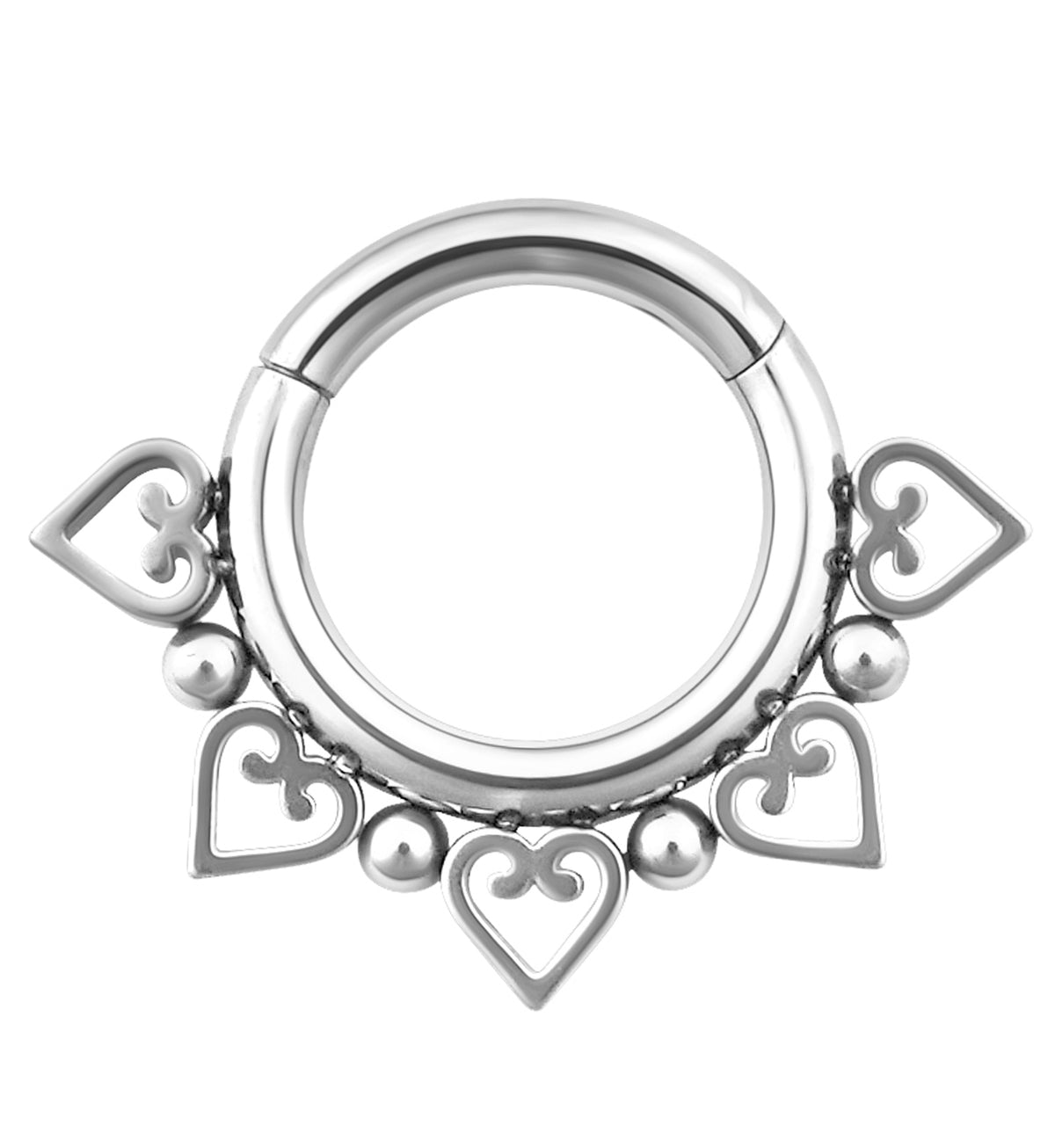 Heart And Ball Stainless Steel Hinged Segment Ring