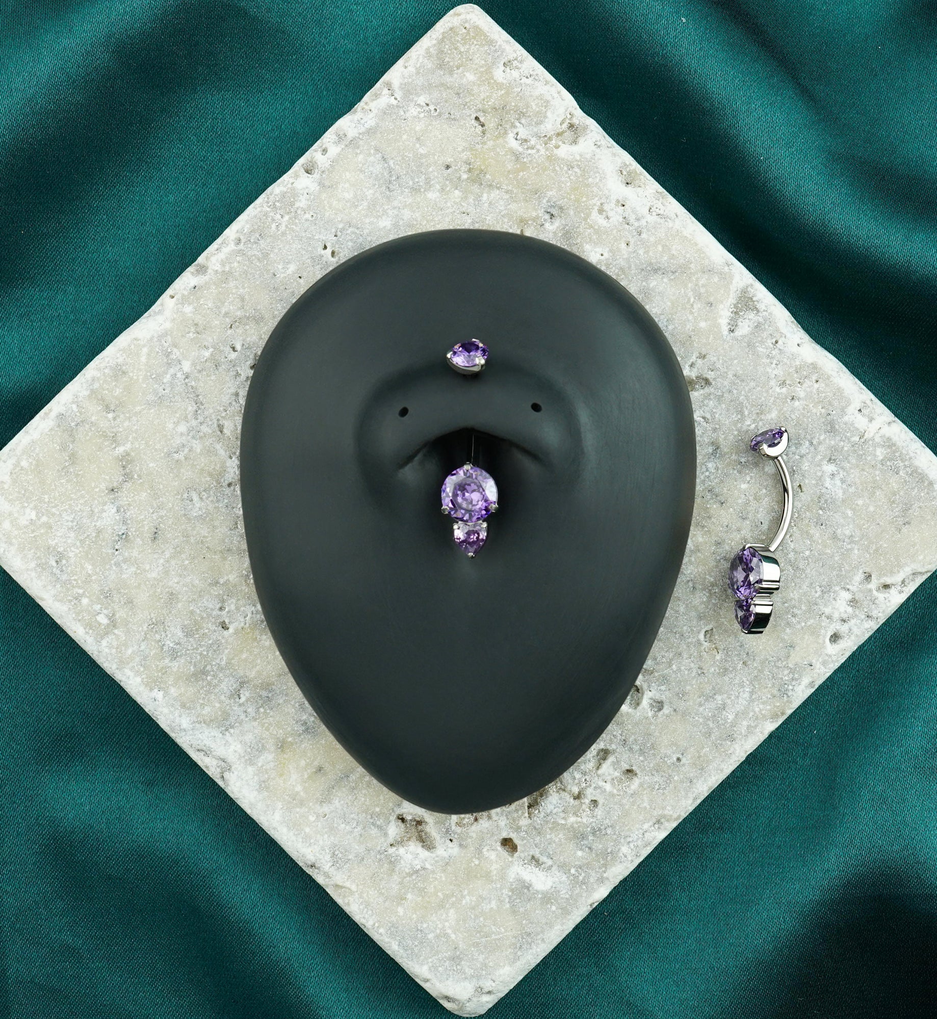 Heart Drop Amethyst CZ Titanium Internally Threaded Belly Button Ring