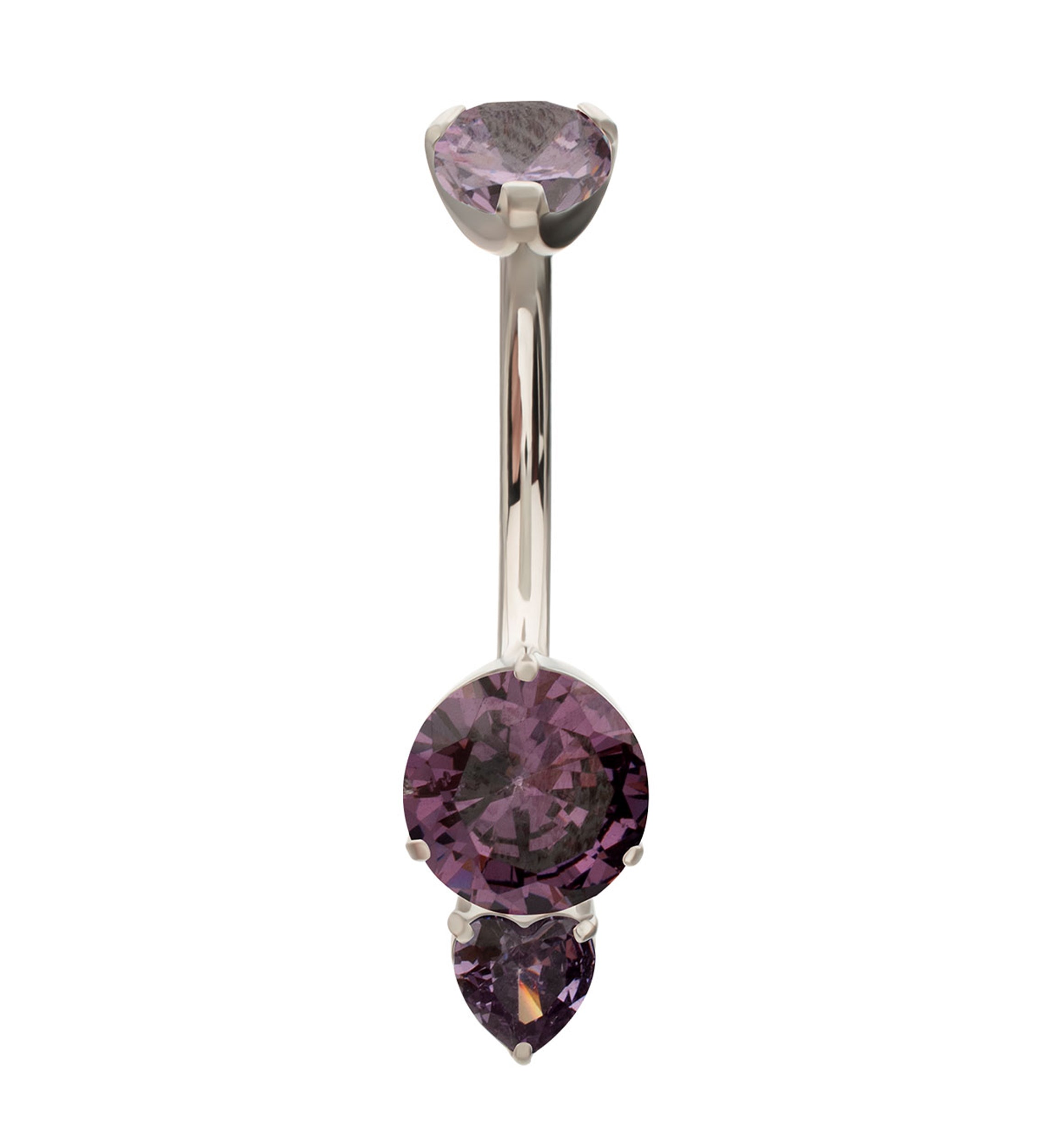 Heart Drop Amethyst CZ Titanium Internally Threaded Belly Button Ring