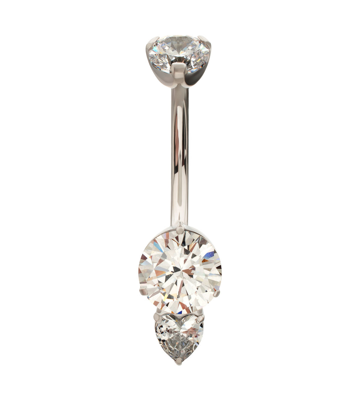 Heart Drop Clear CZ Titanium Internally Threaded Belly Button Ring