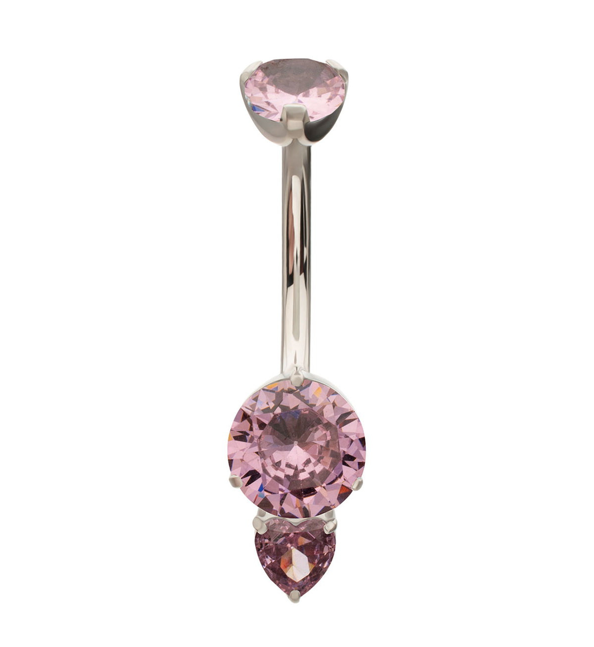 Heart Drop Pink CZ Titanium Internally Threaded Belly Button Ring